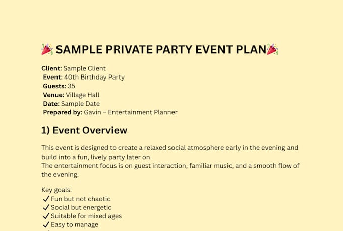 create a complete party or event schedule for you